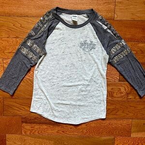 Victoria's Secret PINK sequin sleeve varsity raglan tee size medium